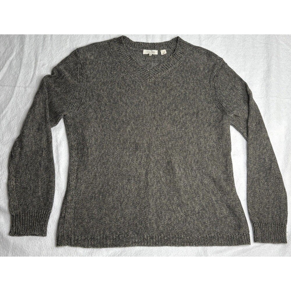 Inhabit Linen Sweater XL Marled Brown Black Lagenlook Light Weight V Neck